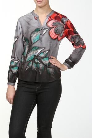 Блузка  - Серый, красный цвет