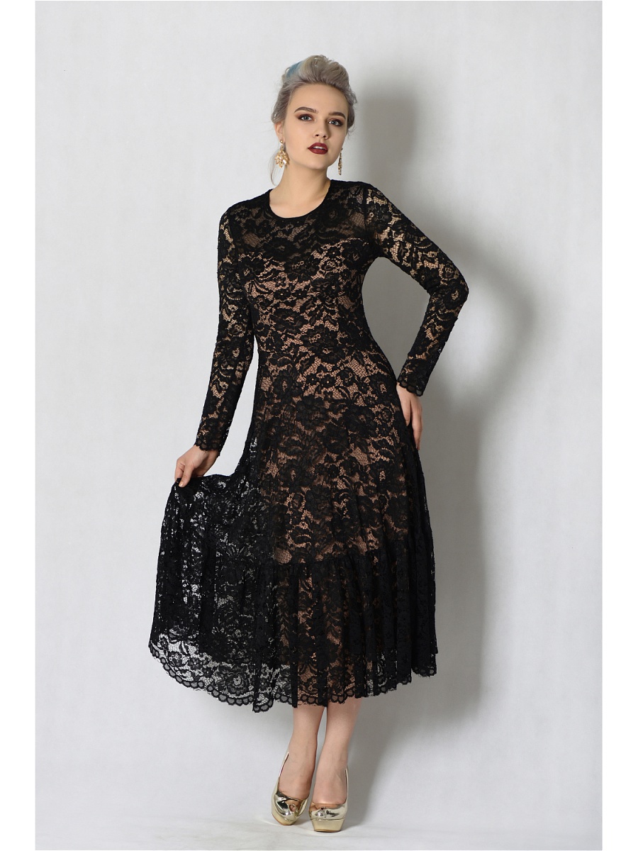 платье с длинным рукавом  - белый цвет