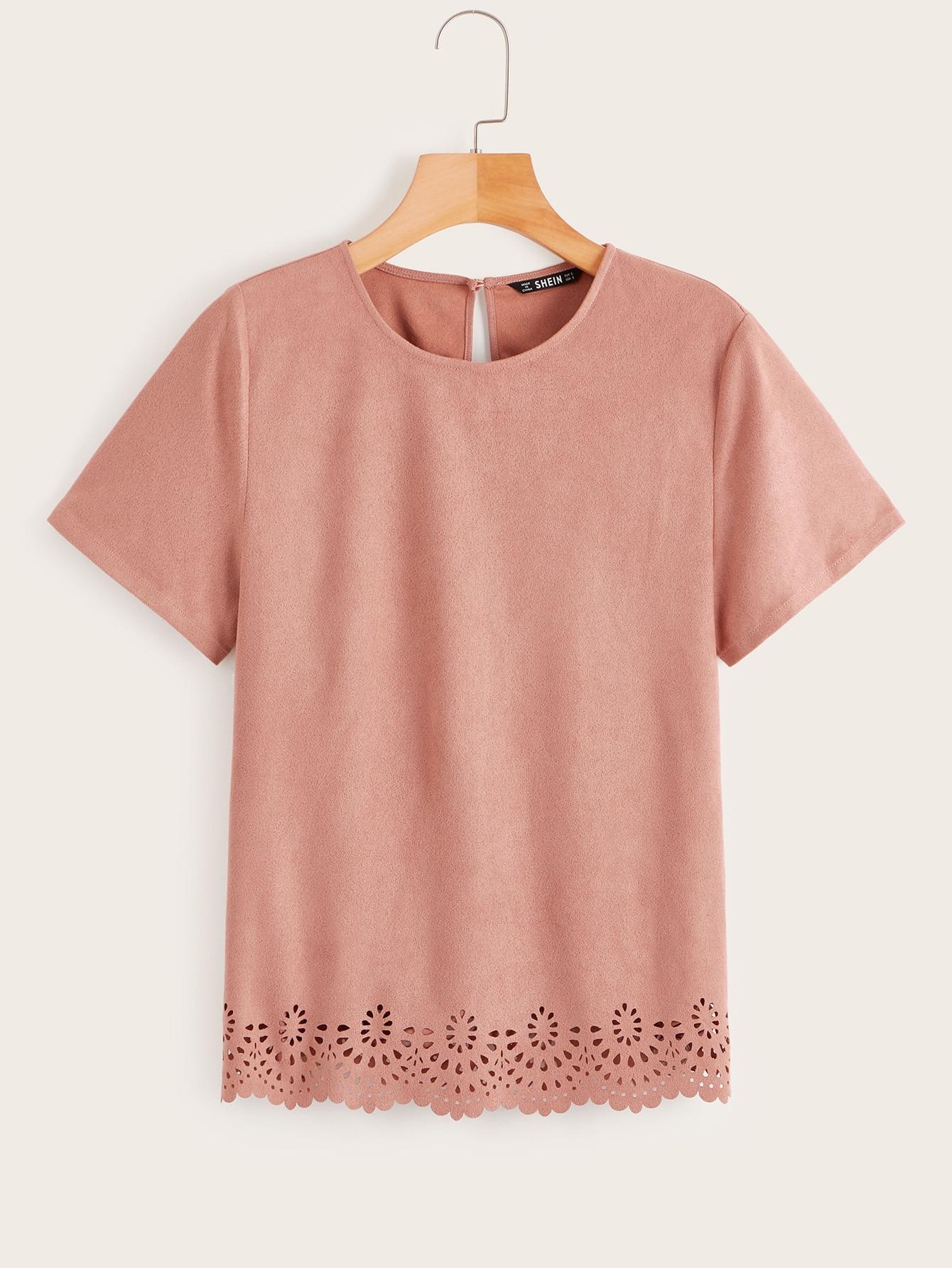 Трикотажная футболка с заниженной линией плеч Футболка SheIn