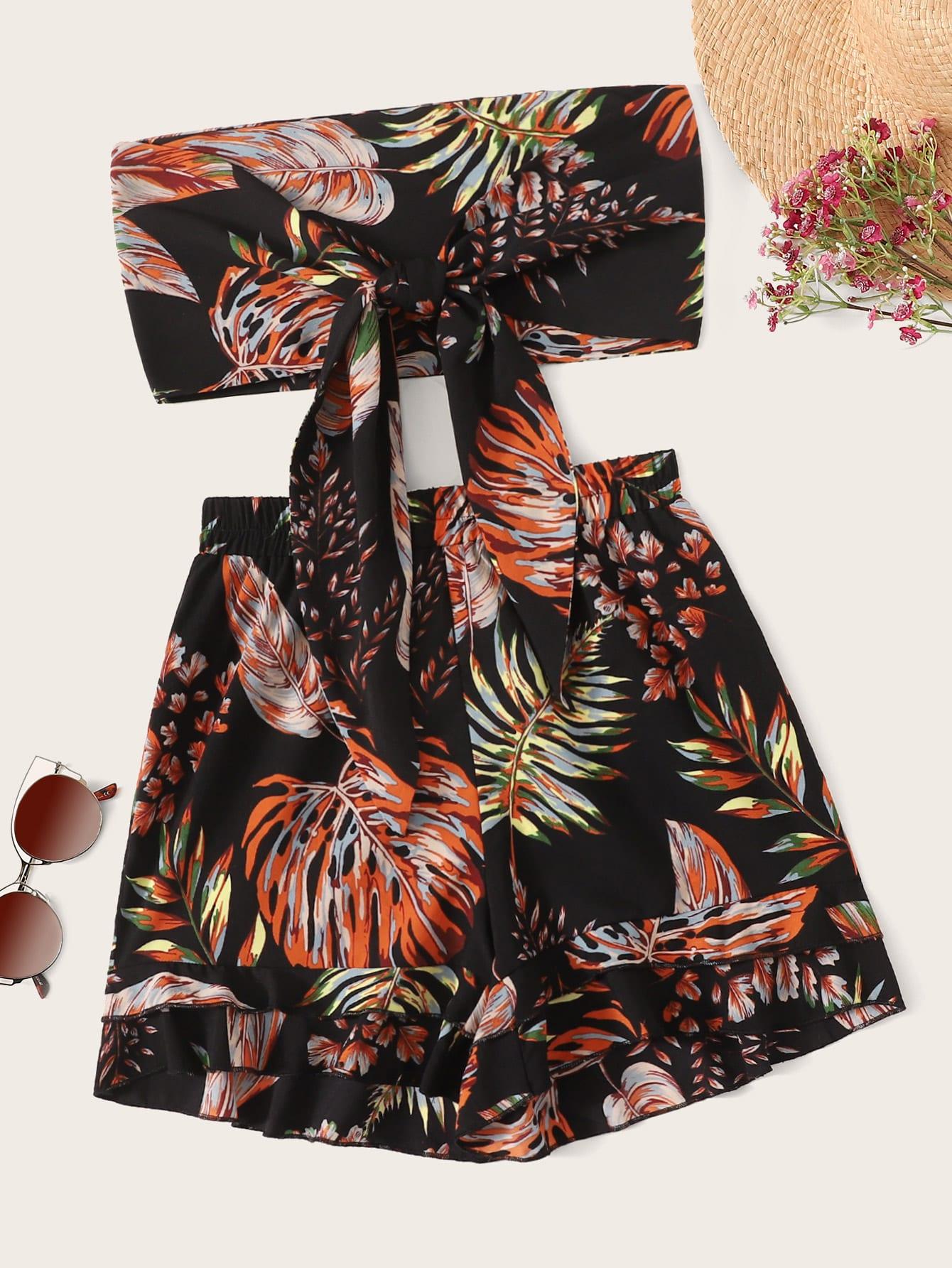 Бандо с тропическим принтом и шорты Шорты SheIn