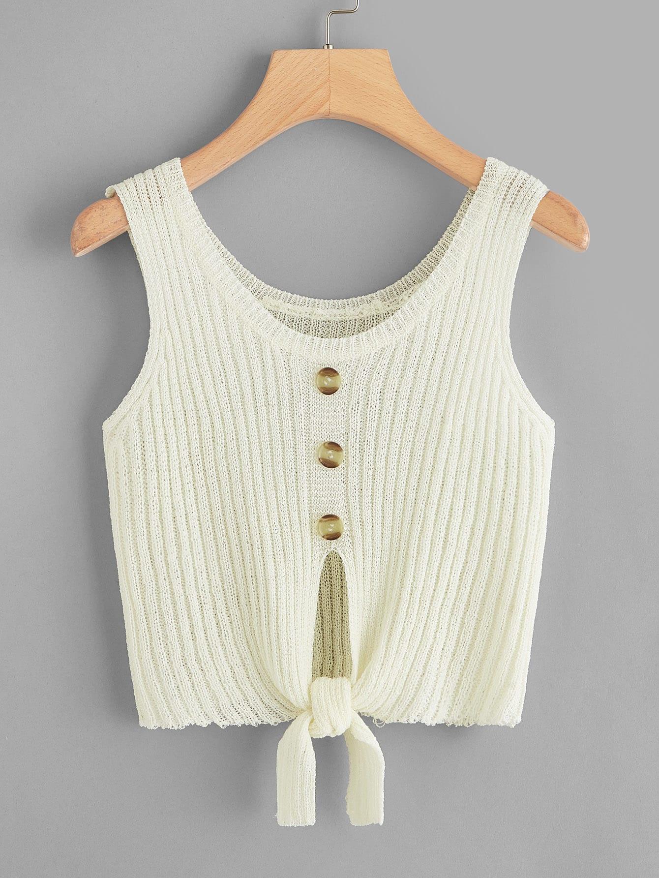 Вязаный кроп топ с узелом Топ SheIn