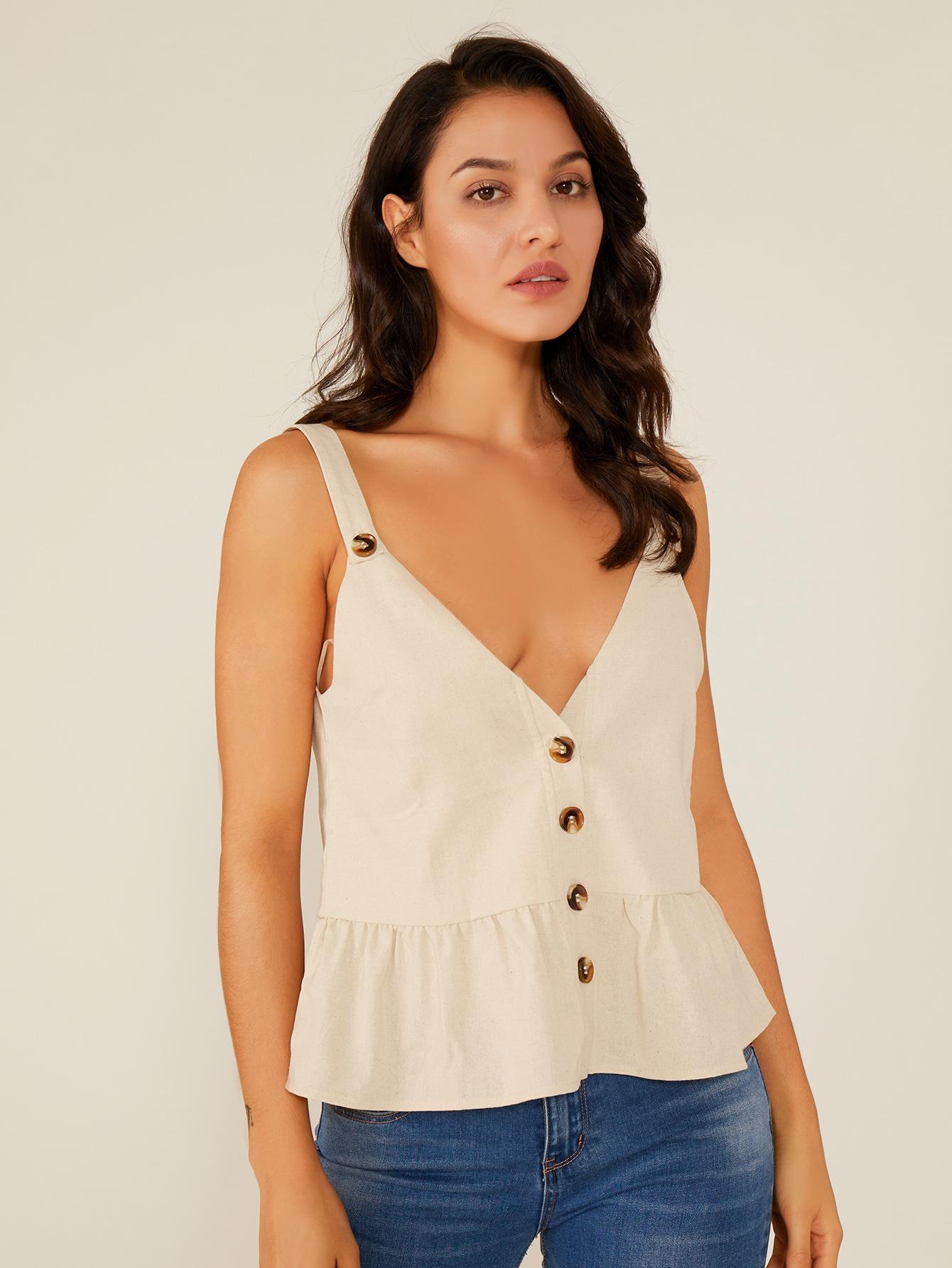 Double Crazy топ с пуговицами и оборками Топ SheIn