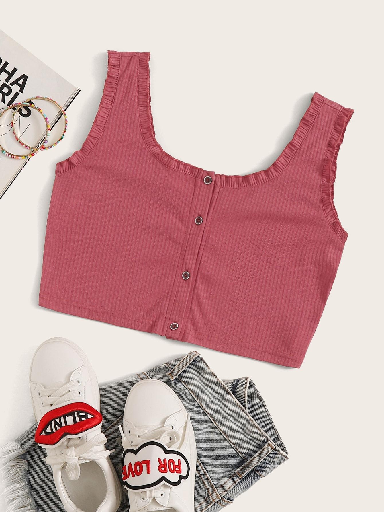 Трикотажная майка с пуговицами Топ SheIn