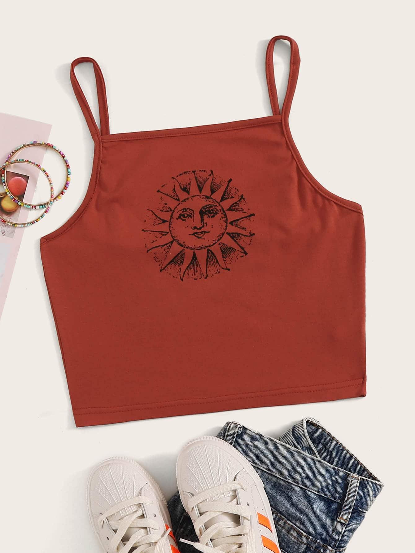 Топ на бретелях с графическим принтом Топ SheIn