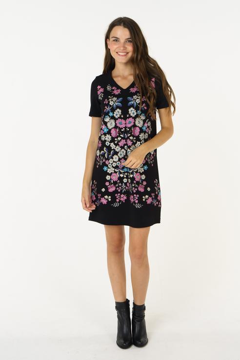 ZARINA Черное платье с цветочной вышивкой Платье ZARINA