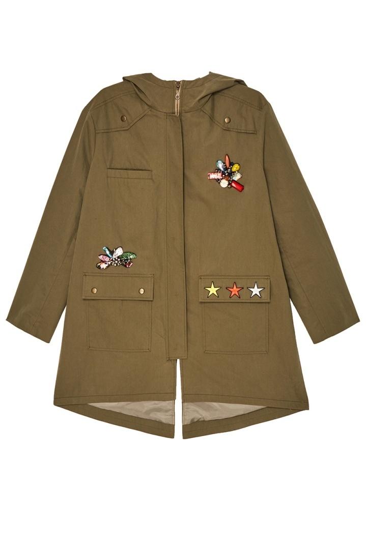 Зеленая парка с отделкой кристаллами Куртка ЛИ-ЛУ