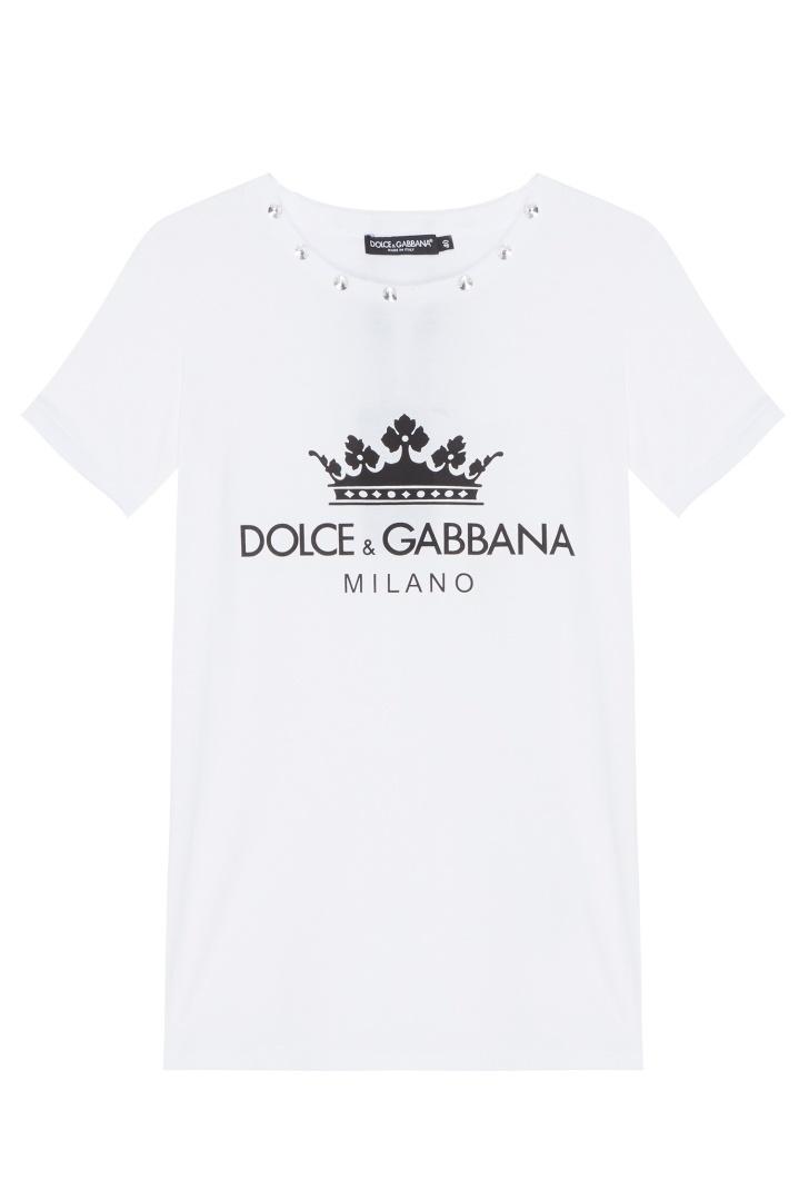 Белая футболка с кристаллами футболка Dolce&Gabbana