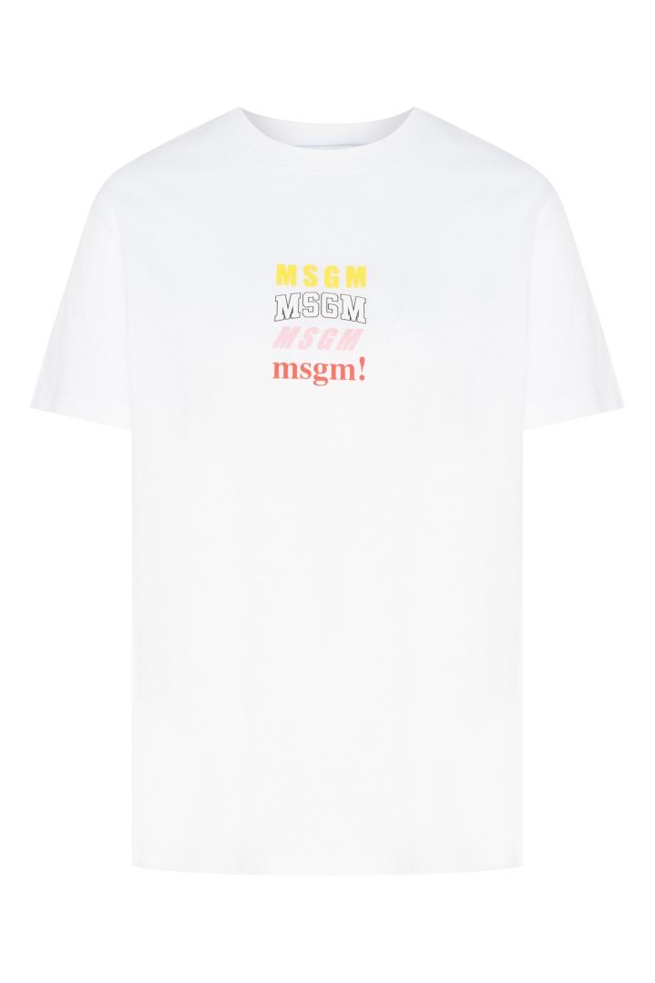 Белая хлопковая футболка с логотипами футболка MSGM