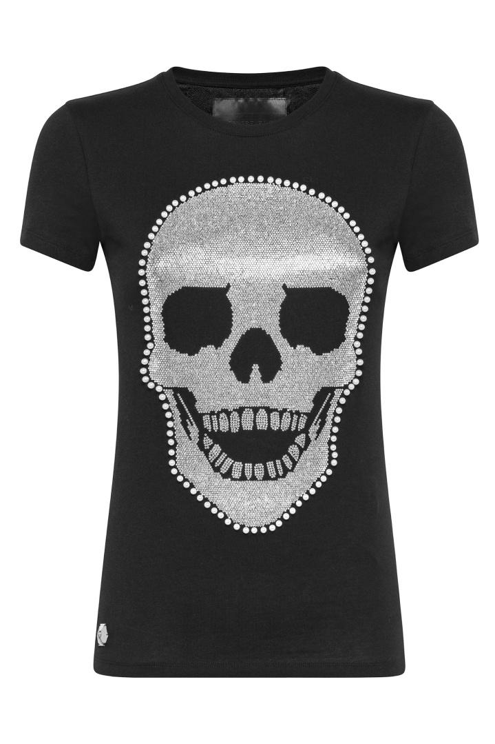 Черная футболка с черепом из кристаллов футболка Philipp Plein