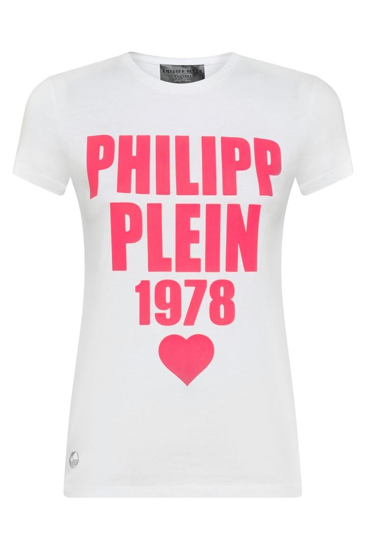 Белая футболка с розовым логотипом футболка Philipp Plein