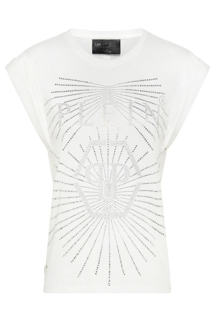 Белая футболка с кристаллами и бантом футболка Philipp Plein