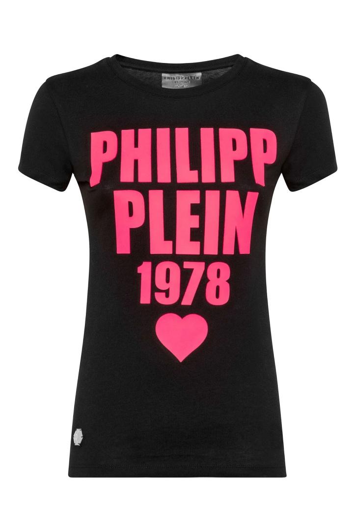 Черная футболка с розовым логотипом футболка Philipp Plein
