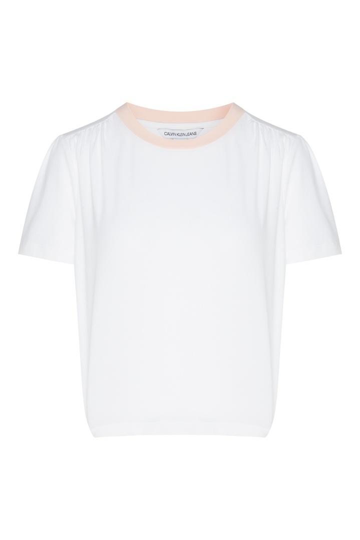 Белая футболка с розовой окантовкой футболка Calvin Klein