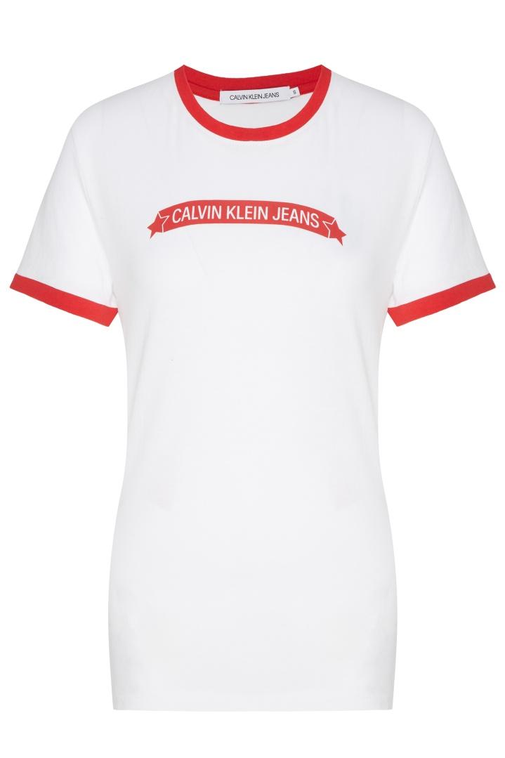 Белая футболка с красной отделкой футболка Calvin Klein