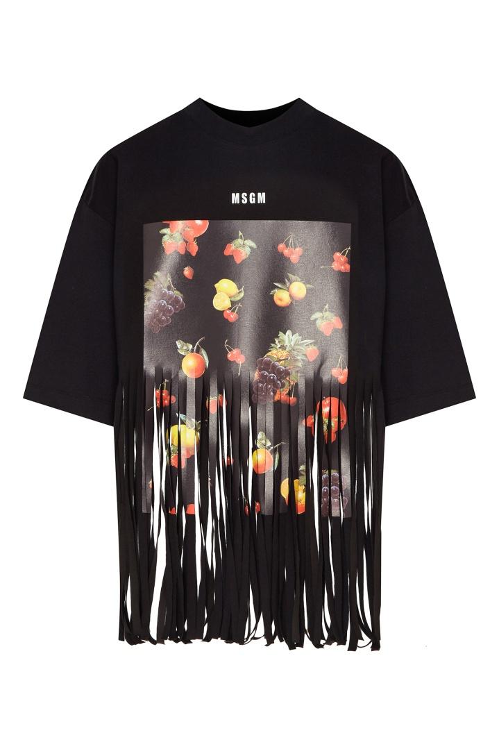 Футболка с принтом и бахромой футболка MSGM
