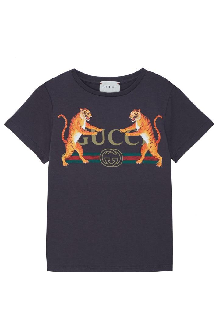 Серая футболка с принтом футболка Gucci Kids