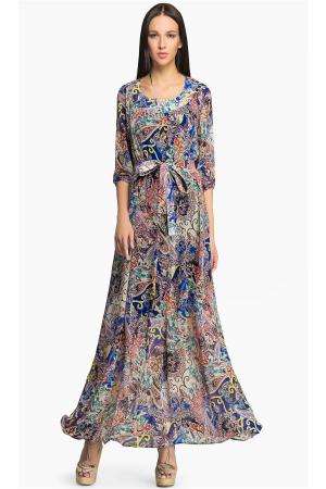 Платье  - синий, бежевый, желтый  цвет