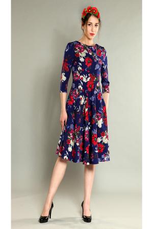 Платье  - индиго, фиолетовый, красный  цвет