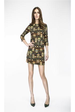 Платье  - черный, коричневый, оранжевый  цвет