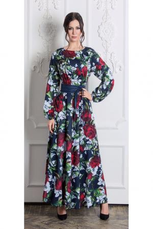 Платье  - темно-синий, красный  цвет