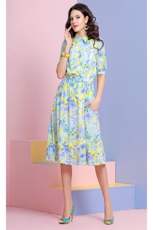 Платье  - голубой, желтый  цвет