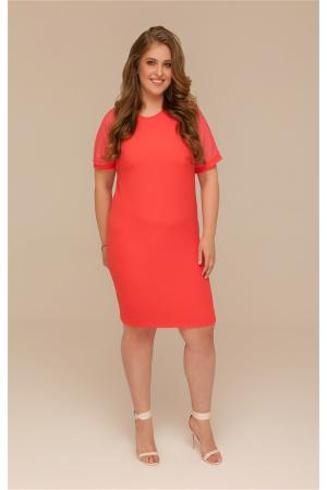 Платье до колена  - коралловый  цвет