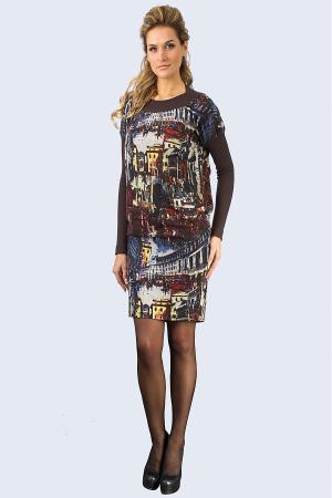 Платье  - коричневый, синий  цвет