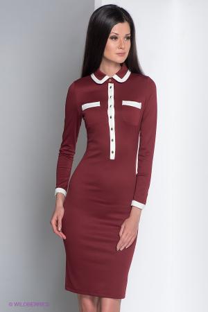 Платье  - темно-бордовый, белый  цвет