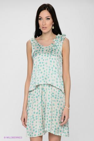 Платье  - белый, бирюзовый  цвет