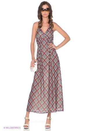 Платье  - серый, красный  цвет