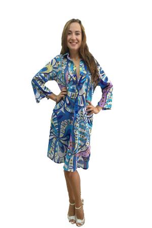 Блузка  - темно-синий, бирюзовый, белый  цвет