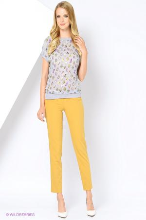 Блузка  - малиновый, серый меланж  цвет