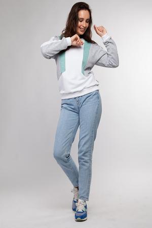 Свитшот  - бирюзовый, белый, серый меланж  цвет