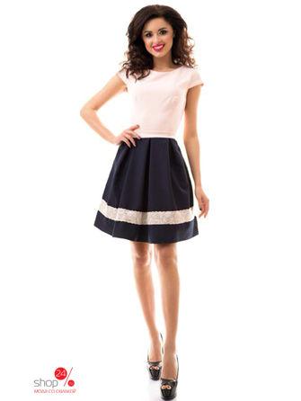 Платье  - розовый, темно-синий цвет